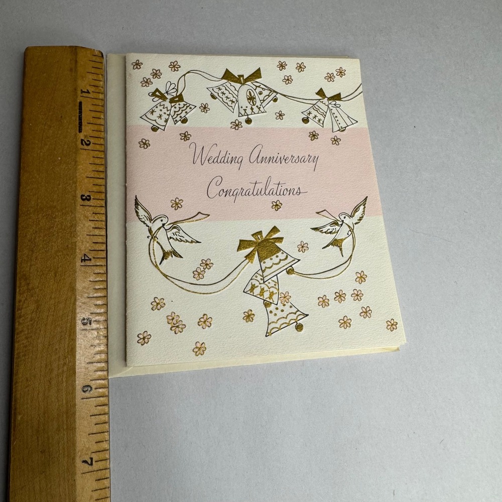 Vintage Sangamon Wedding Anniversary Congratulations Card Gold Foil Birds 5-1776